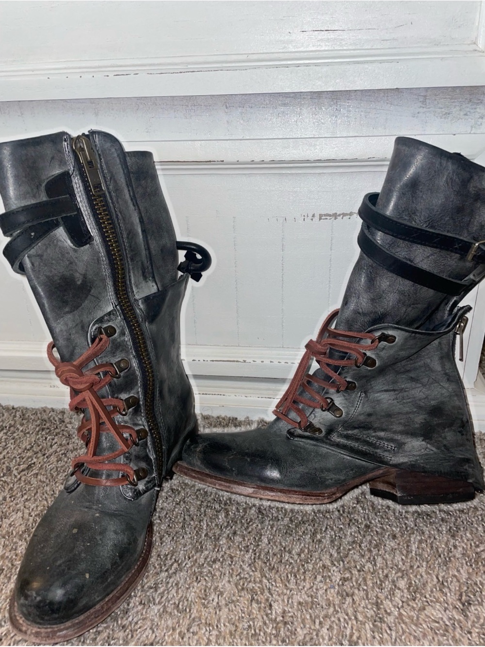 Freebird by Steven Gray Leather Lace-Up Combat Boots with Brown Laces